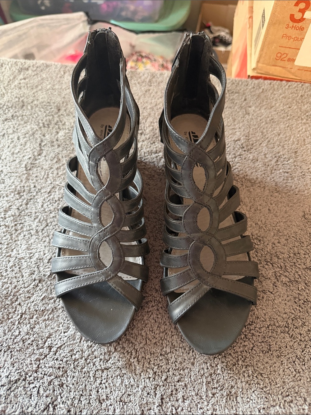 Cliffs by WHITE MOUNTAIN Black Strappy Cutout Heeled Sandals